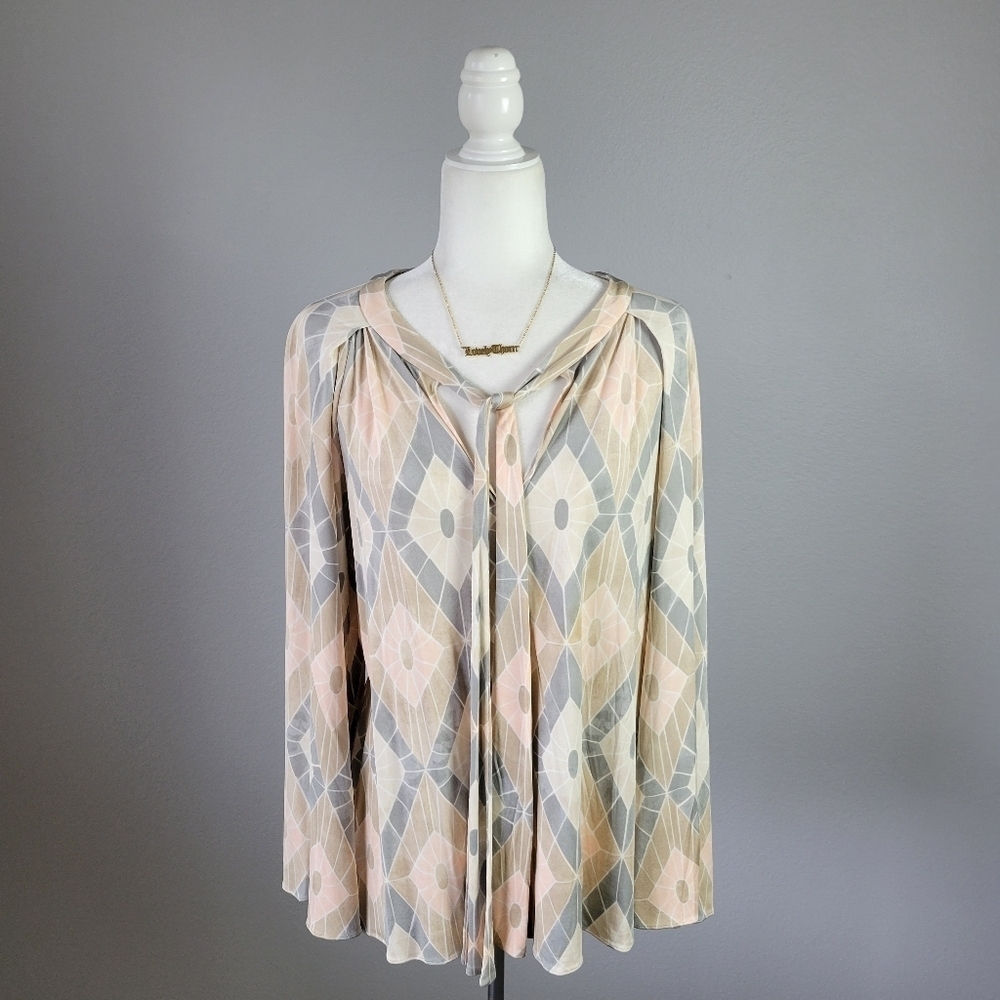ELIZABETH & JAMES // pastel geo print 100% silk multi-way neck tie tunic top